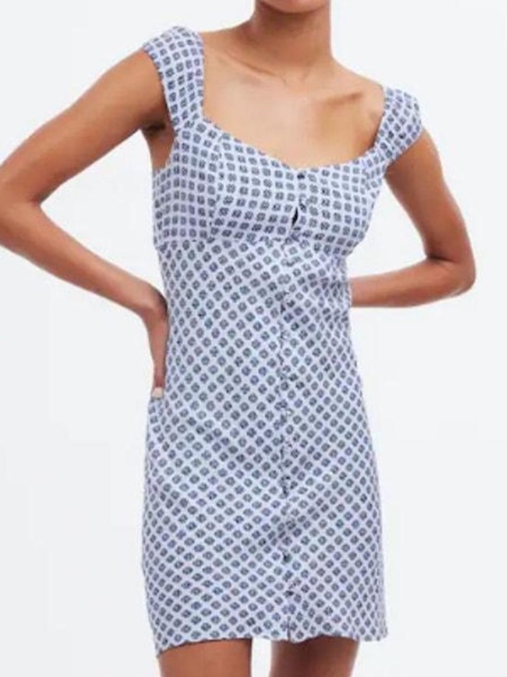 Madewell Cap-Sleeve Button-Front Mini Dress‎ in Geometric Print  Size 6 Lavender